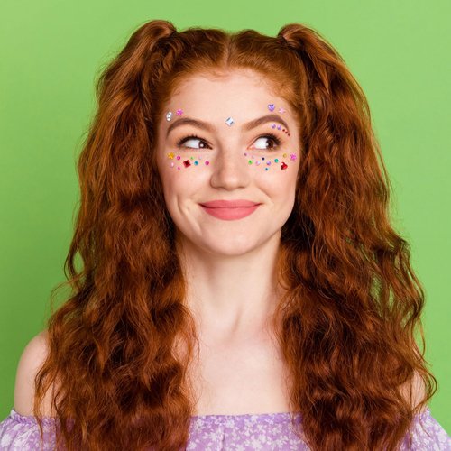 HINZIC 4 Sheets Colorful Star Face Eye Stickers, Acrylic Heart Hair Gems Round Square Crystal Rhinestones Halloween Festival Rave Wedding Makeup Stickers Temporary Tattoos for Women