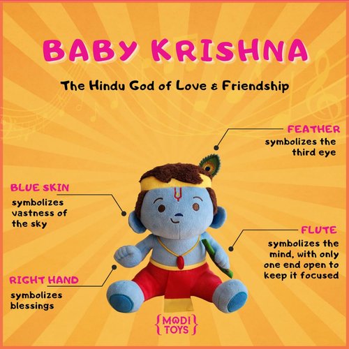 MODI TOYS - Baby Krishna Collection - 2 Mantra Singing Stuffed Plush Toys and 1 Book | Ideal for Newborns, Children, Grandparents | Best for Diwali, Baby Shower, Birthday | Teddy Bear Panda Elephant