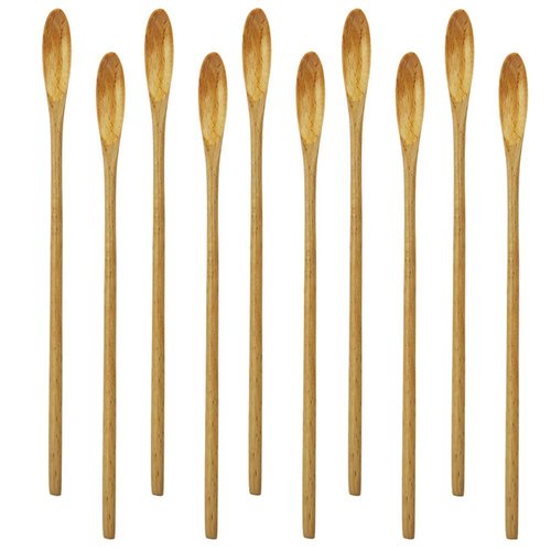 Mixing Spoons, AOOSY 10 x Cocktail Spoons, Swizzle Sticks for Drinks, Multifunctional 7.96 inches Natural Beech Wood Long Handle Drink Spoons Cocktail Stirrer Sticks Mixing Bar Spoon