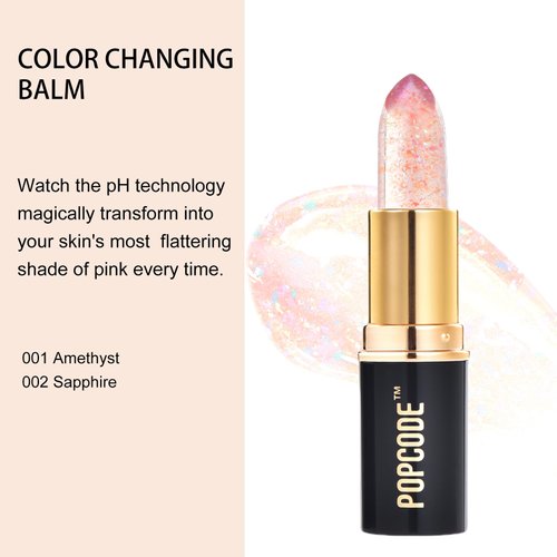 POPCODE pH Lip Balm, Color Changing Lipstick and Tinted Lip Balm, Vegan & Cruelty Free Lip Tint, Hydrate & Nourish with JOJOBA and MEADOWFOAM SEED OIL, 002 Sapphire