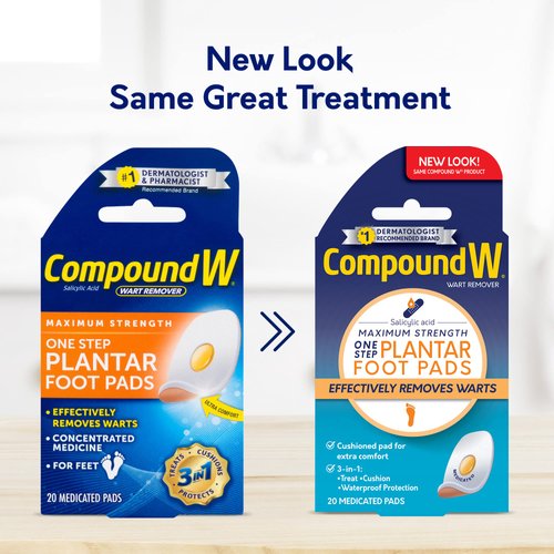 Compound W Maximum Strength One Step Plantar Wart Remover Foot Pads, 20 CT, 2 Pack