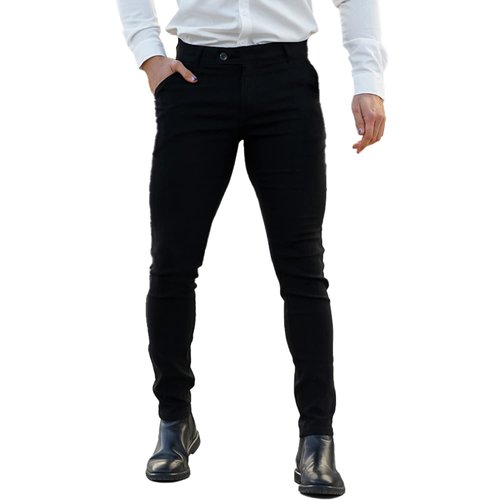 GINGTTO Black Dress Pants for Men Slim Fit Stretch Chinos for Men Fashion(34W30L,Black Plain with Extended Belt)