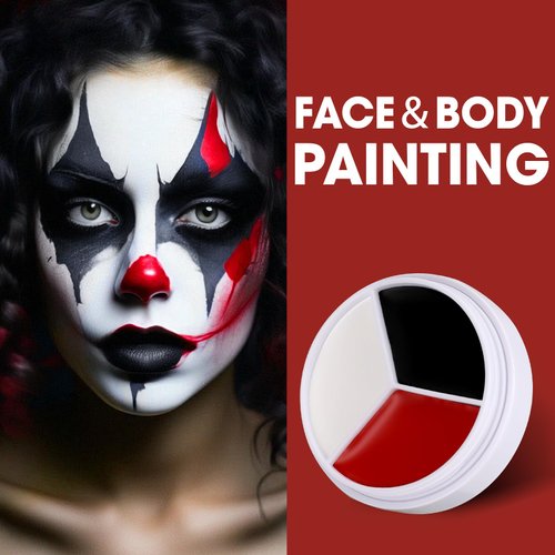 3 Colors Face Body Paint [Black White Red] + 3pc Sponge + 3pc Brush, Baseball Eye Black for Sport Face-Painting, Face Paint Halloween Makeup Kit for Zombie Clown Vampire Skeleton Joker Costume Makeup
