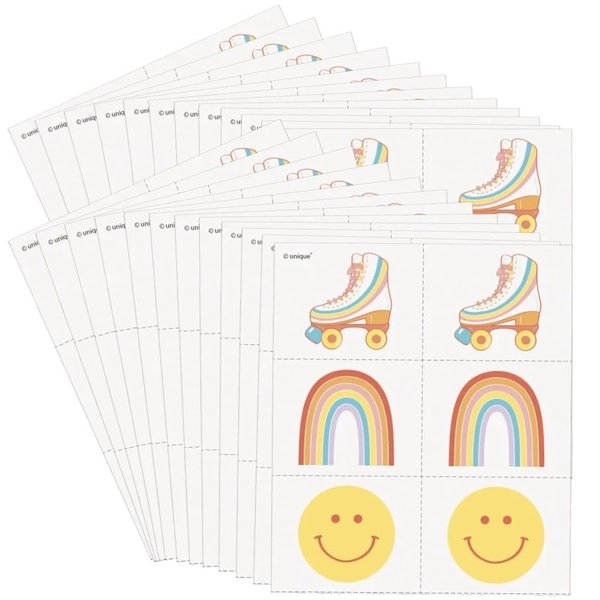 Rainbow Roller Skate Tattoos - (24 Count) - Fun & Vibrant Temporary Tattoos, Perfect for Parties and Events