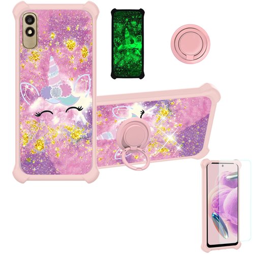 jioeuinly Blu C5l Max 2024 Case Compatible with Blu C5l Max Phone Case Cover [with Tempered Glass Screen Protector][Hard PC + Soft Silicone][Gold Glitter+Luminous] JSF-DJS