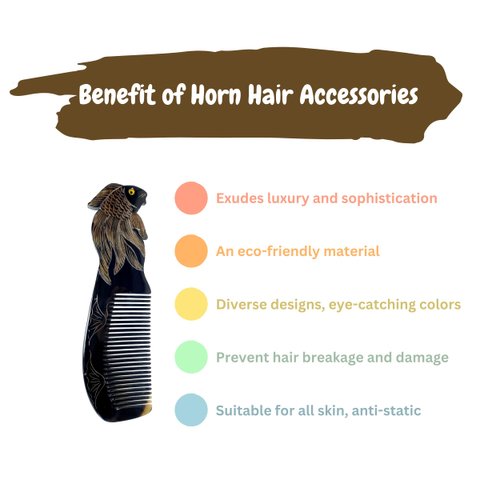 Natural Buffalo Horn Comb, Animal Engrave, Hair Comb, Anti-Static Handmade Pocket Comb, Fine Tooth, Gift For Men Women Mom Wife Daughter, Birthday (Dark Goldfish)