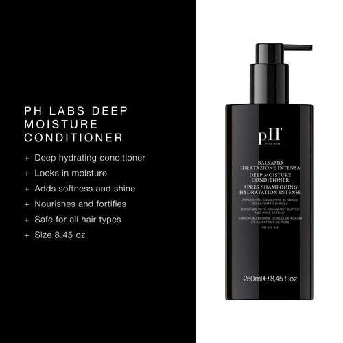 pH Labs Deep Moisture Conditioner - Intense Hydration for Dry, Damaged Hair - Deep Conditioning Treatment with Kokum Nut Butter & Rose Extract for Frizz-Free, Soft, Smooth, Rejuvenated Hair - 8.45 Oz