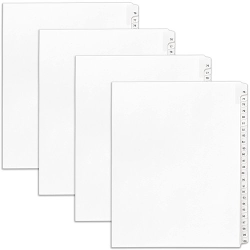 Avery Legal Exhibit Binder Dividers, Preprinted 76-100 Tab, Side Tabs, Unpunched Letter Size, 1 Set Collated, 4 Sets per Pack (01704)