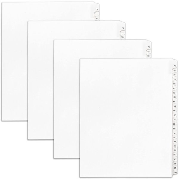 Avery Legal Exhibit Binder Dividers, Preprinted 76-100 Tab, Side Tabs, Unpunched Letter Size, 1 Set Collated, 4 Sets per Pack (01704)