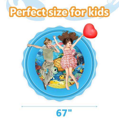 Mademax Upgraded 67" Splash Pad, Sprinkler & Splash Play Mat, Inflatable Summer Outdoor Sprinkler Pad Water Toys Fun for Children, Infants, Toddlers, Boys, Girls and Kids
