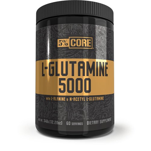 5% Nutrition Core L-Glutamine 5000 Supplement w/L-Alanine | Immune & Digestive Support | Amino Acid Muscle Builder Post Workout Recovery | Unflavored (60 Servings)