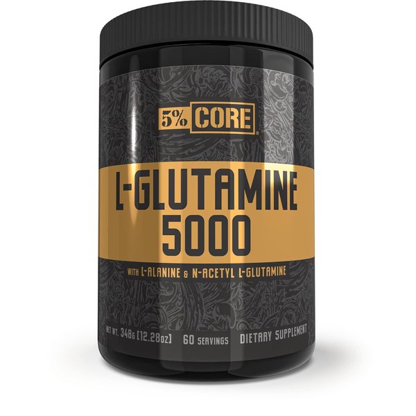 5% Nutrition Core L-Glutamine 5000 Supplement w/L-Alanine | Immune & Digestive Support | Amino Acid Muscle Builder Post Workout Recovery | Unflavored (60 Servings)