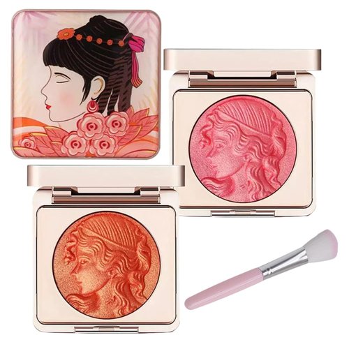 Embossed Blush for Cheeks,Embossed Smooth Powder Blush Palette For CheeksMatte Face Powder Blush Palette,Natural Makeup,Radiant Finish - Contour Face with a Radiant Flush (Orange+Pink)