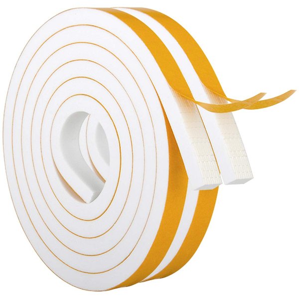 White Door Weather Stripping Self Adhesive Foam Tape High Density Foam Sealing Strip Window Insulation Weatherproof Gasket Tape 1/2" Wide X 1/4" Thick, 13 Ft X 2 Rolls, Total 26 Feet