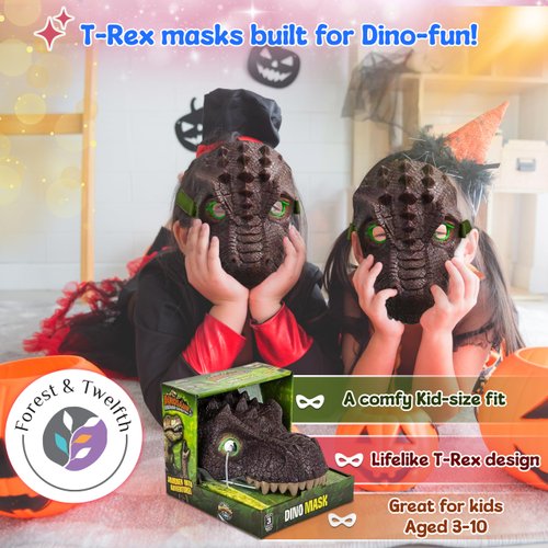 Dinosaur Mask for Kids, Animal Face Mask, Dino Toys, Jurassic World Party Supplies, T-Rex, Triceratops, Iguanodon, Great for Halloween, Playtime, Cosplay, Realistic Features (T-Rex)