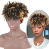 LEOSA Short Afro Kinky Curly Wigs for Black Women Natural Black Curly Headband Wig with Bangs Synthetic Curly Wigs with Head Wrap 2 in 1 for Women Curly Full Wig With with with Multicolor Scarf Wigs