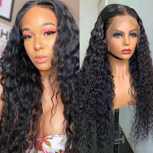 BASEMMAHER Lace Front Wigs Human Hair Pre Plucked Brazilian Wet and Wavy Artificial Human Hair Wigs for Black Women Natural Color Glueless Curly Lace Frontal Wigs (26 Inch)