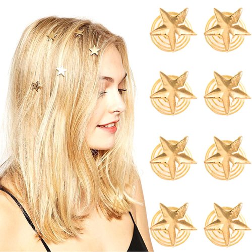 NAISKA 8PCS Gold Star Hair Clips Spiral Hair Pins Wedding Stars Hair Accessories Bridal Hair Decoration Braid Clips Hair Jewelry for Women(Gold)