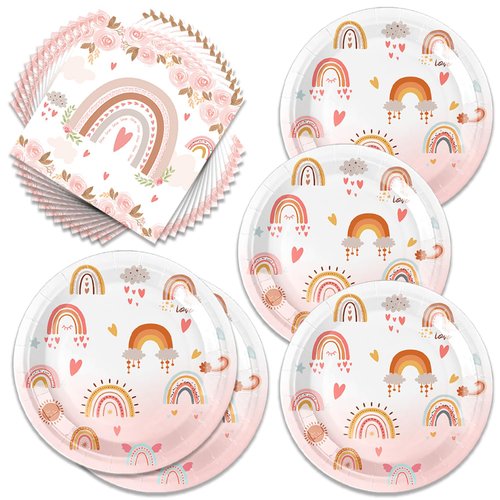 WXBDHY 40pcs Rainbow Party Supplies Happy Birthday Decorations for Girls & Boys Rainbow Party Tableware Set Including Plates, Napkins,for 20 Guests.
