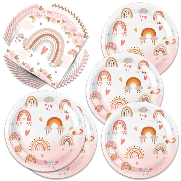 WXBDHY 40pcs Rainbow Party Supplies Happy Birthday Decorations for Girls & Boys Rainbow Party Tableware Set Including Plates, Napkins,for 20 Guests.