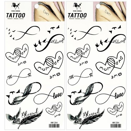 Black Infinity Birds Temporary Tattoo Sticker Decal Festival Sexy Body Paint Realistic Fake Waterproof Tattoos for Man Women (Pack 2 PCS.)