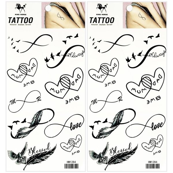 Black Infinity Birds Temporary Tattoo Sticker Decal Festival Sexy Body Paint Realistic Fake Waterproof Tattoos for Man Women (Pack 2 PCS.)