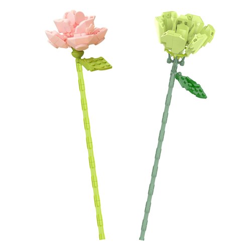Take Me Away Roses Building Kit, DIY Artificial Flowers for Home Decor, Unique Gift, Botanical Collection Set, 2 Blooms, Adjustable Stems, Pink and Green