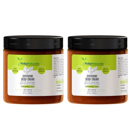 RaGaNaturals Fragrance Free Hand and Body Cream, Mango Butter Body Cream with Argan and Avocado Oil - Plant Based, All Natural, Women, Men, Babies and Kids - 8 Fl Oz, Pack of 2