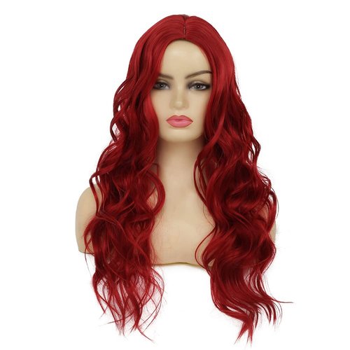 Dai Cloud Long Red Wavy Wigs for Women Curly Middle Parting Synthetic Hair Wig Natural Cosplay Halloween Costume Wigs