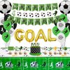 Soccer Party Supplies - 3 Set Soccer Themed Happy Birthday Banners, 1 Table Cloth, 10 Cake Toppers and 15 Soccer Theme Balloons Decorations for Kids and Soccer Fans Birthday Party