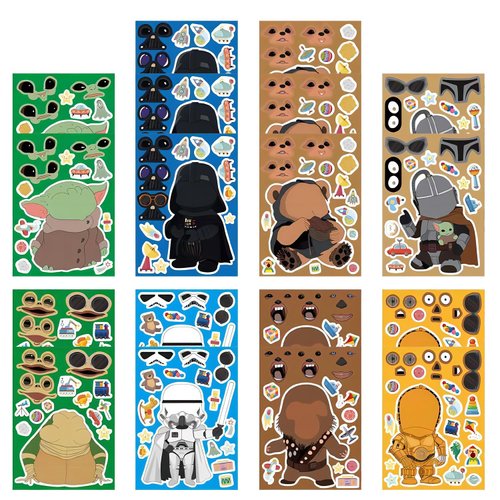 Generic 𝓢𝓽𝓪𝓻 𝔀𝓪𝓻𝓼 Stickers Make a Face Stickers for Kids, Birthday Party Favors,Mixed and Matched with 8 Designs Characters Stickers for Party Decoration, Book Decor,Art Craft, School（18 Sheets）