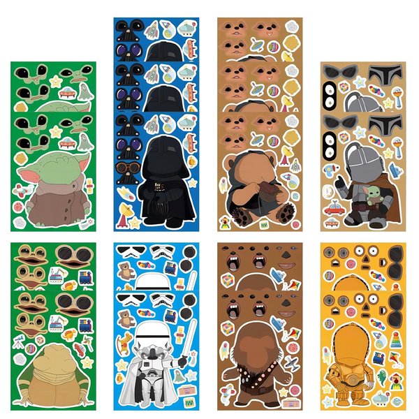 Generic 𝓢𝓽𝓪𝓻 𝔀𝓪𝓻𝓼 Stickers Make a Face Stickers for Kids, Birthday Party Favors,Mixed and Matched with 8 Designs Characters Stickers for Party Decoration, Book Decor,Art Craft, School（18 Sheets）