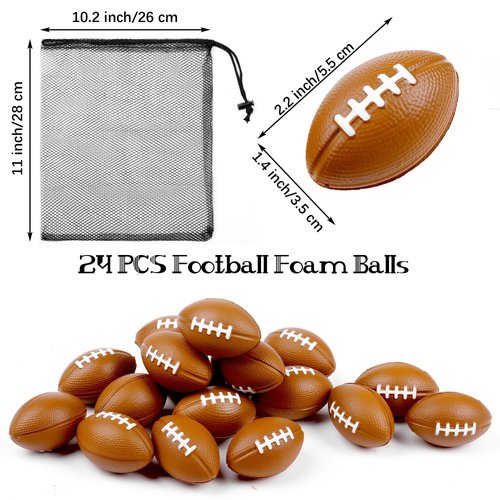Aodaer 24 Pack Mini Football Stress Balls with Drawstring Mesh Bag Fidget Toys for Adults Soft Foam Balls for Sports Party Favor Gifts