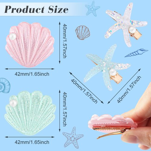 12 Pieces Shell Pearl Starfish Hair Clip Artificial Seashell Star Hair Clips Acrylic Resin Princess Hairpins for Women Girls Beach Wedding Hairstyle Tool Headwear Accessories
