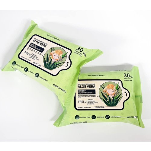 VERACLARA Makeup Remover Wipes - Soothing & Hydrating with Aloe Vera, Daily Facial Cleansing Towelettes, 30ct (2 Packs)