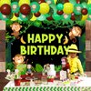 Monkey Birthday Party Decorations - Jungle Safari Balloon Garland Arch Kit with Happy Birthday Backdrop, Monkey Banana Foil Balloons, Artificial Tropical Palm Leaves for Baby Birthday Party Supplies