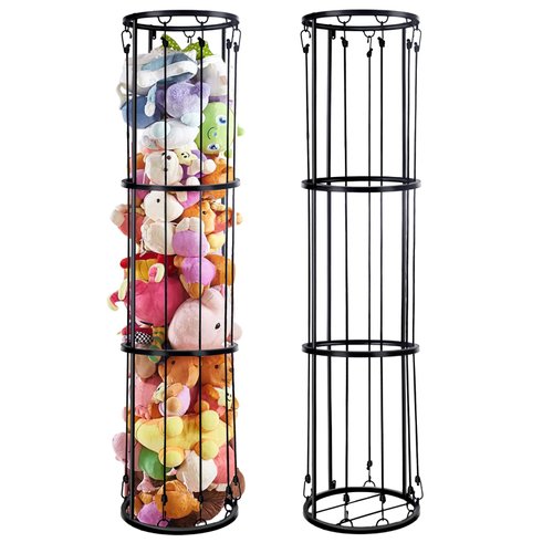 YEXEXINM Metal Stuffed Animal Zoo Storage Holder Standing, Simple Installation, Durable Black Soft Toy Storage Organizer Shelves Basket, Suitable for Bedroom Nursery Play Room Decor