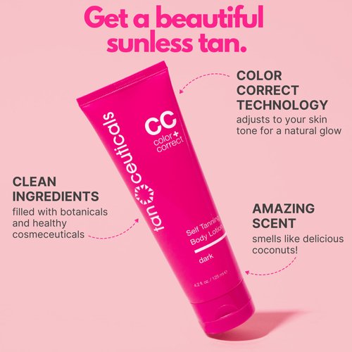 Tanceuticals Self Tanner - Self Tanning Lotion for Body, Color Correcting Natural Looking & Long Lasting Sunless Tan – Quick Fake Tan, Bronze Glow - Fresh Coconut Scent and Healthy Ingredients