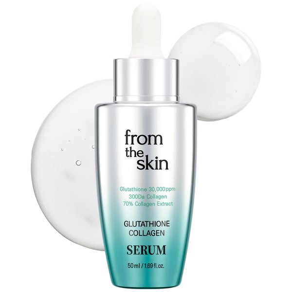 FROM THE SKIN Glutathione Collagen Serum - Wrinkle Reduction & vibrance Boost, 30,000ppm Glutathione, 700,974ppm Ultra Collagen, Panthenol, Lactobacillus & Goat Milk Extract, 1.76 fl. oz.