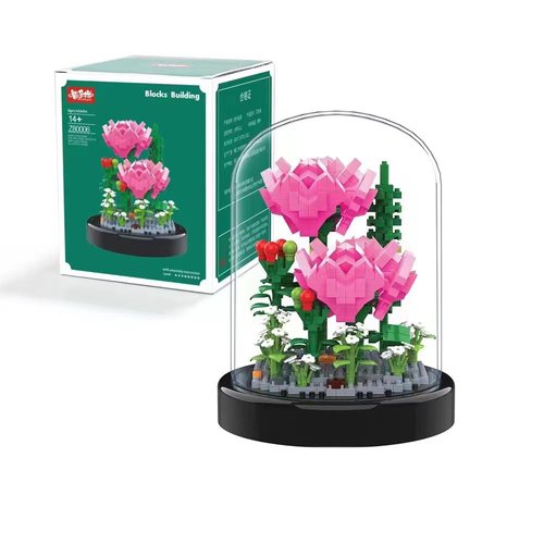 COLAYERIST Flower Bouquet Building Set, 549PCS Pink Carnation Mini Flowers Building Blocks, Decorated Flower with Dust Cover, Mini Gift Kits for Adults, Mom Girlfriend Wife