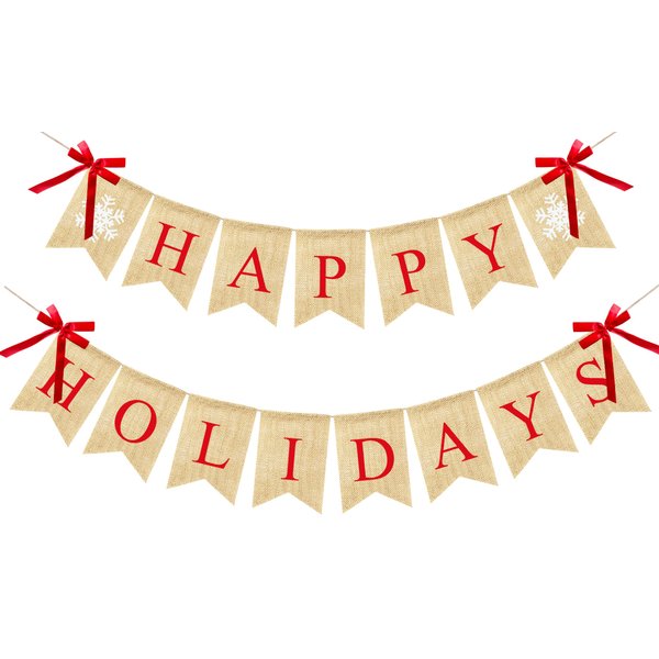 VILIFEVER Happy Holidays Banner Burlap, Christmas Decorations for Home Office, Christmas Banner for Fireplace Mantel Indoor Outdoor Decor, Christmas Holiday Sign Xmas Party Supplies