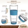 Tupkee Double Wall Glass Tumbler - 14-Ounce, All Glass Reusable Insulated Tea/Coffee Mug & Lid, Hand Blown Glass Travel Mug - Niagara