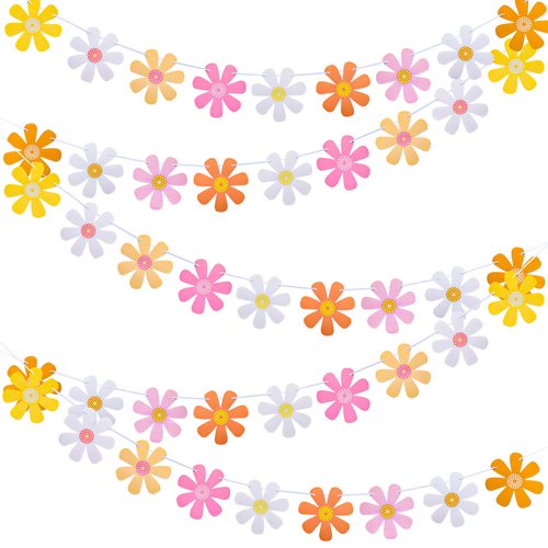 Set of 5 Daisy Groovy Banner Boho Daisy Paper Garlands Hippie Party Banners Decor Colorful Daisy Flower Banners for Baby Shower Two Groovy Party Supplies Birthday Nursery Home Decor