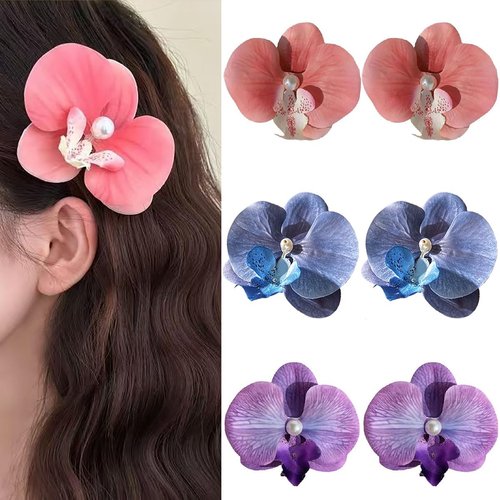 Bohemian Butterfly Orchid Hair Clips, 6 Pcs Fairy Flower Hairpins, Artificial Phalaenopsis Barrettes for Seaside Holiday, Bridal Hair Accessories, for Woman Girl Lady Kids