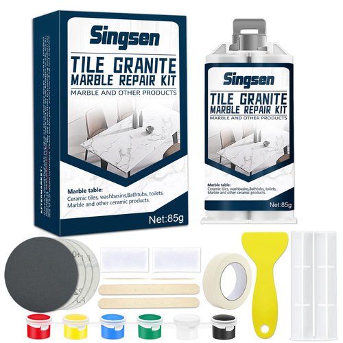 Tile and Granite/Marble Repair Kit, Porcelain Stone and Quartz Countertops Repair Kit (Color Match),for Chips Dents Cracks Holes Scratchs, Fix Chipped Edges Corners, Reattaches Missing Pieces