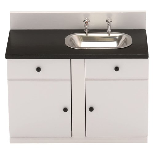 Dollhouse Kitchen Sink, Miniature Dolls House Cabinet, Countertop, White 1/12 Scale