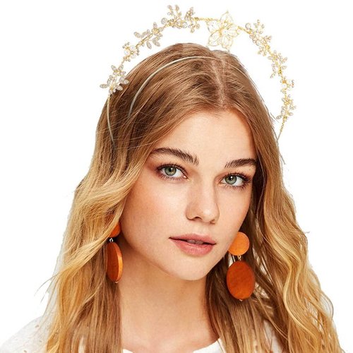 Woeoe Flower Crown Headband Gold Pearls Double Hair Band Rhinestones Party Headpiece Tiara for Women