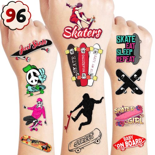 Generic Skateboard Temporary Tattoos - Skateboarding 85 PCS Sports Themed Stickers for Kids Birthday Party Supplies, Decorations, Favors, and Prizes - Cute Gifts for Boys and Girls, Blue