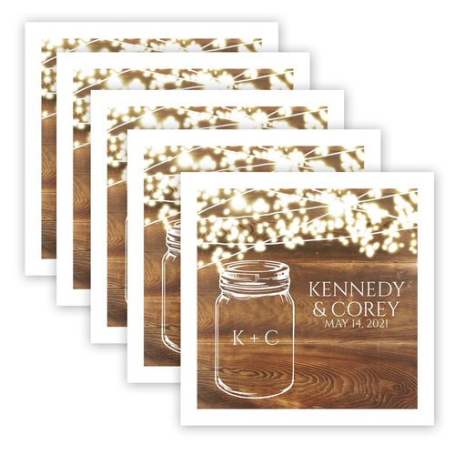 Country Sparkler Personalized Luncheon Napkins / 100 White Paper Uncoined Rustic Lights Napkins With Choice Of Font / 6 1/2'' x 6 1/2'' Folded Custom Napkins/Made In The USA