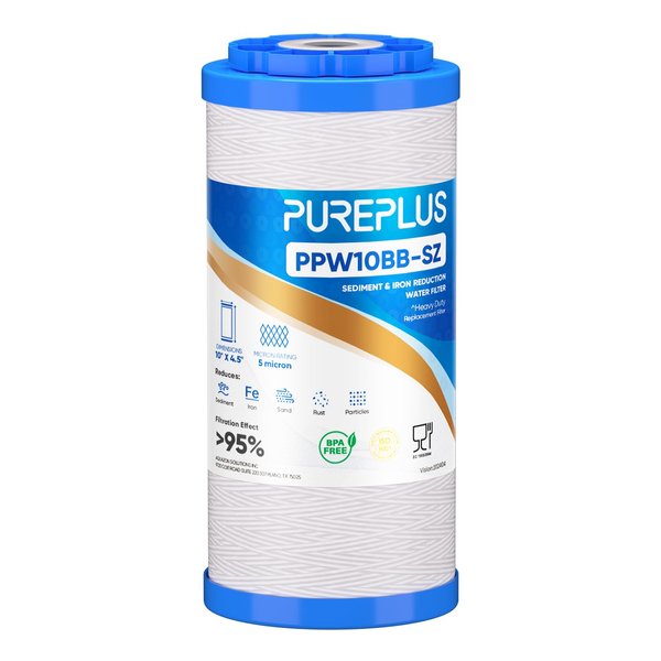 PUREPLUS 10"×4.5" String Wound Sediment Filter Compound With Iron Reducing Filter, Compatible With Whole House Water Filtration System For Well Water, 1Pack